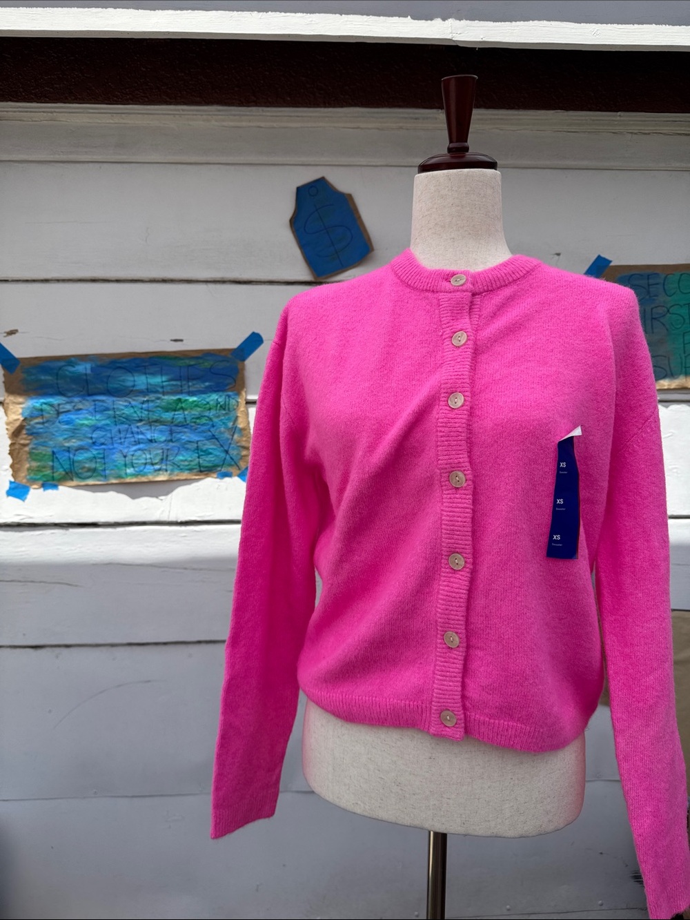 JoyLab Hot Pink Crewneck Button-Front Cardigan